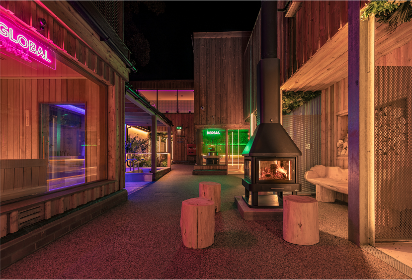 Sauna Courtyard at night